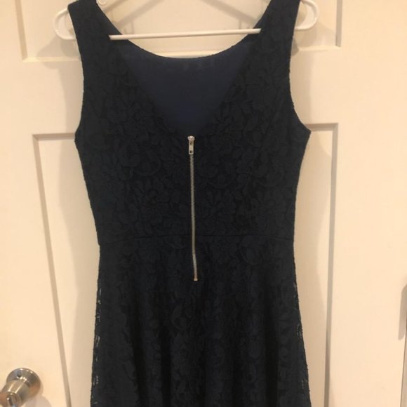 Speechless Womens Navy Blue Lace Overlay Sleeveless Fit And Flare Dress - Picture 2 of 3